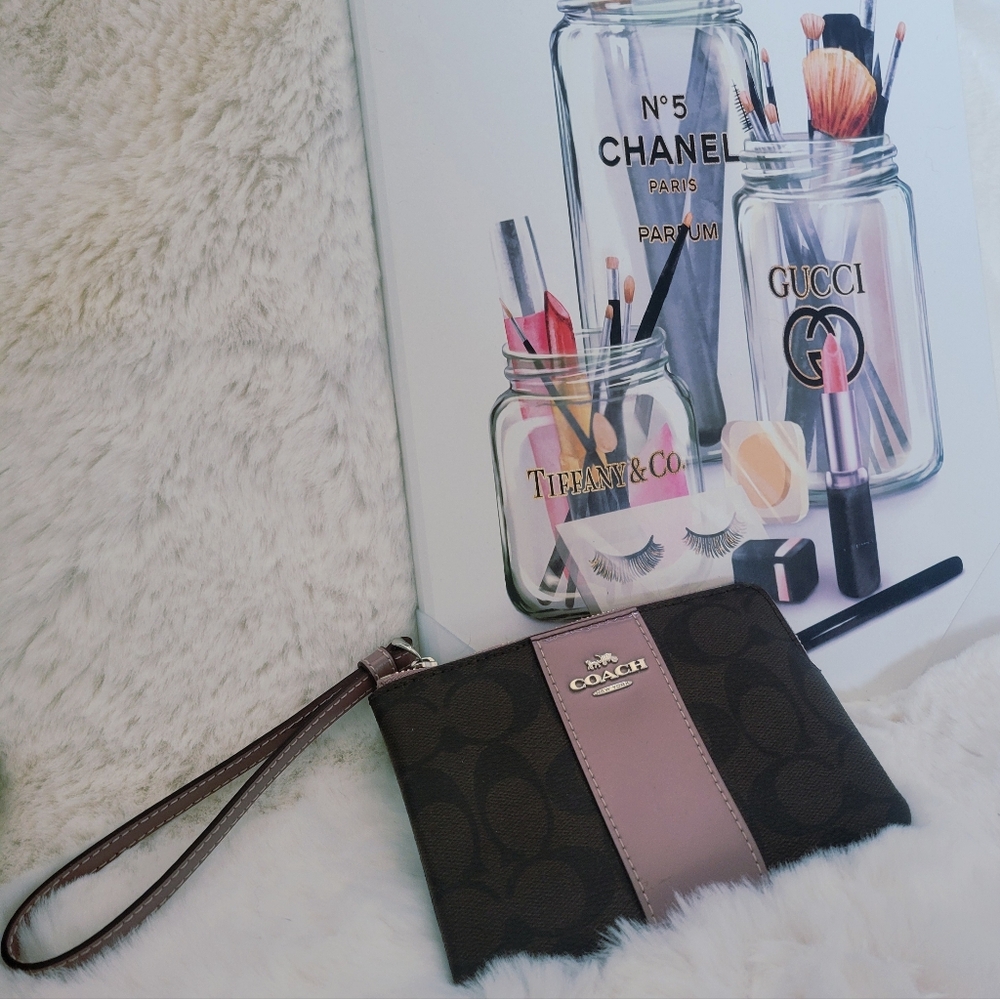 Coach Wristlet with Brown and Purple Interior